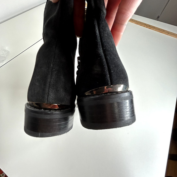 Stuart Weitzman Black Suede Mid-Calf Boots Cheetah Print Round Toe Booties 4 - Picture 15 of 16